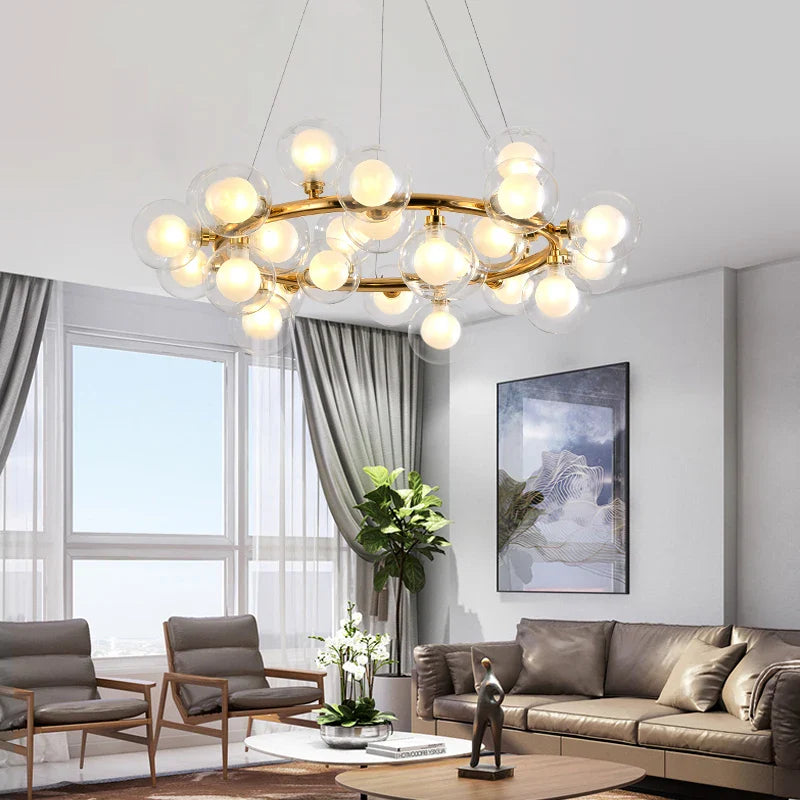 Afralia™ Glass Ball LED Chandelier Modern Pendant Light for Home Decor