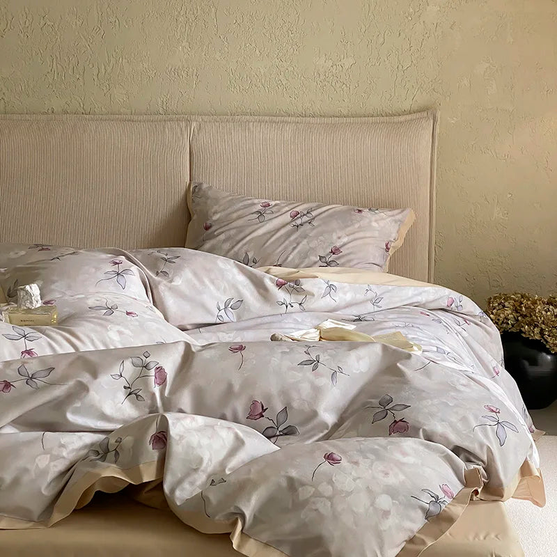 Afralia™ Egyptian Cotton Bedding Set: Queen King Ru Size Print Duvet Cover Sheet Pillowcase