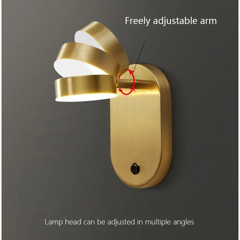 Afralia™ Nordic Brass Wall Lamp with Switch, Modern Minimalist Indoor LED Wall Light