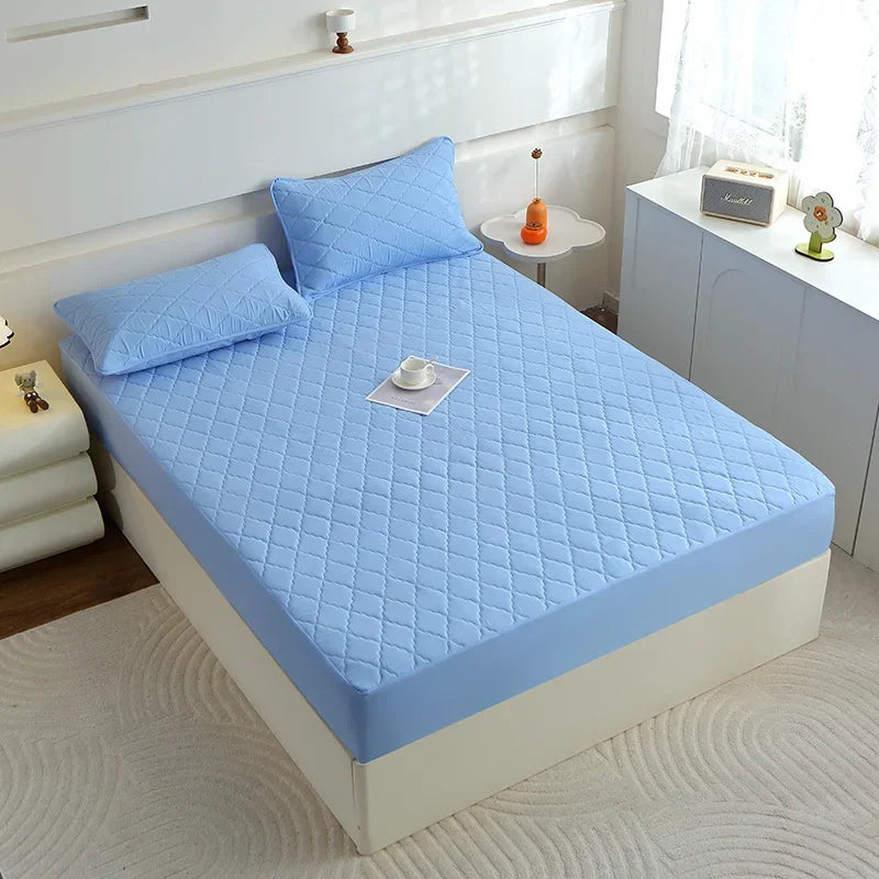 Afralia™ Plush Velvet Quilted Mattress Cover Queen King Bed Fitted Sheet