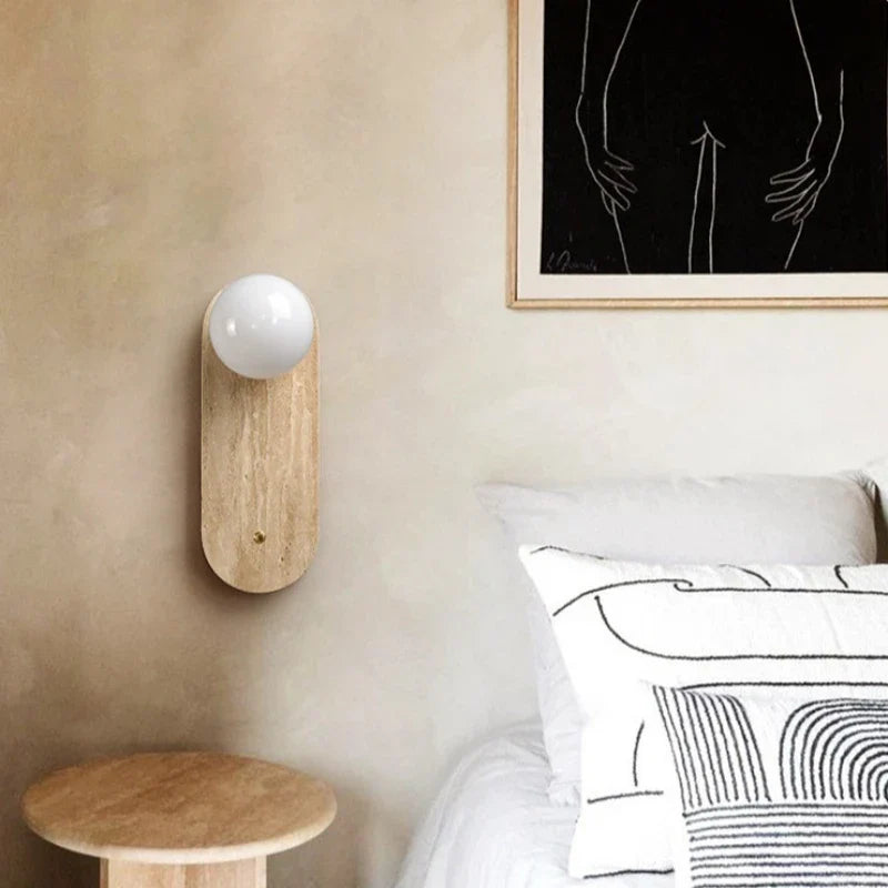 Afralia™ Travertine Stone Sconce with Glass Ball G9