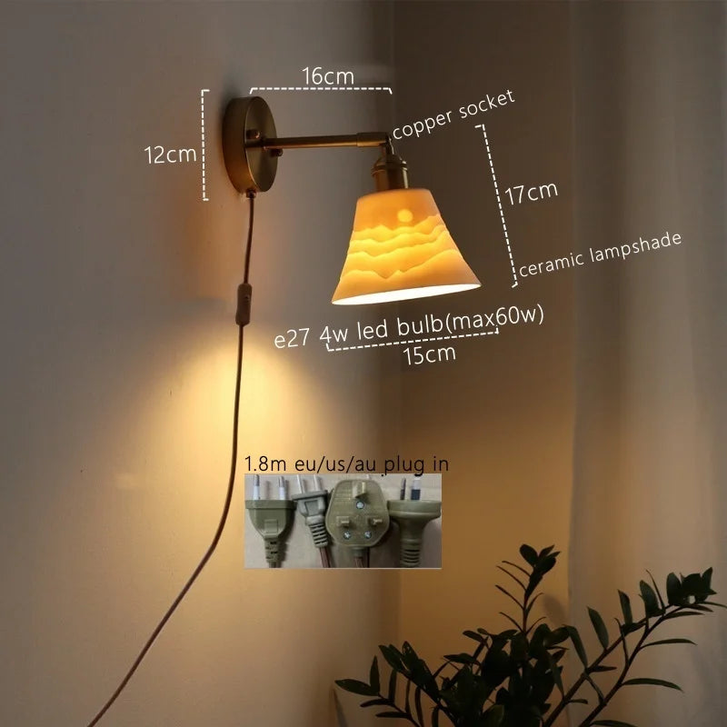Afralia™ Ceramic LED Wall Sconce Pull Chain Switch for Dining Bedroom Bathroom Mirror
