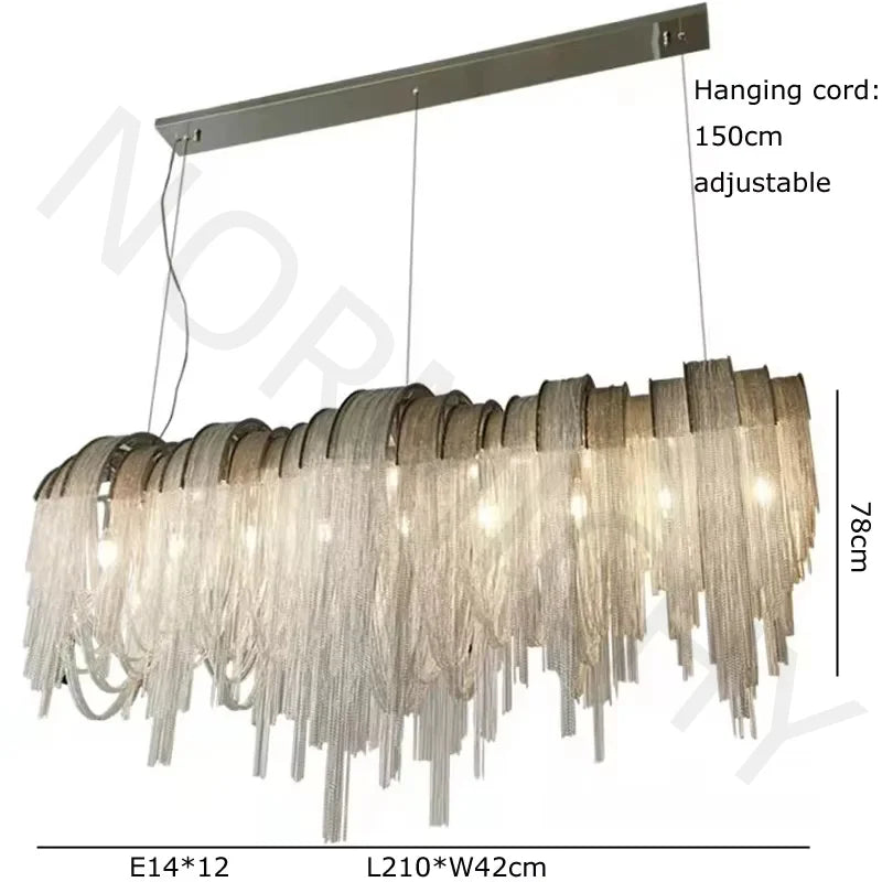 Afralia™ Chrome Tassel LED Chandelier for Living Dining Room Decor - Modern Lustre Design