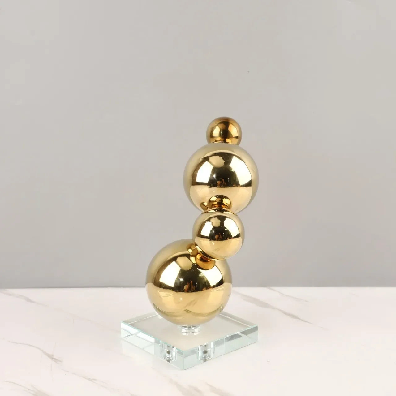 Afralia™ Gold Metal Spheres Stack Art Pieces - Geometric Decorative Figurines