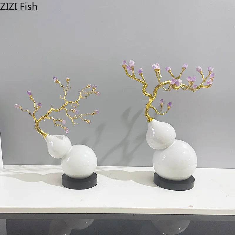 Afralia™ Gold Gourd Branches Luxury Ornaments Feng Shui Home Decor Crafts