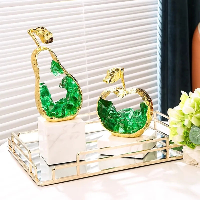 Afralia™ Crystal Metal Fruit Sculpture Set Home Decoration