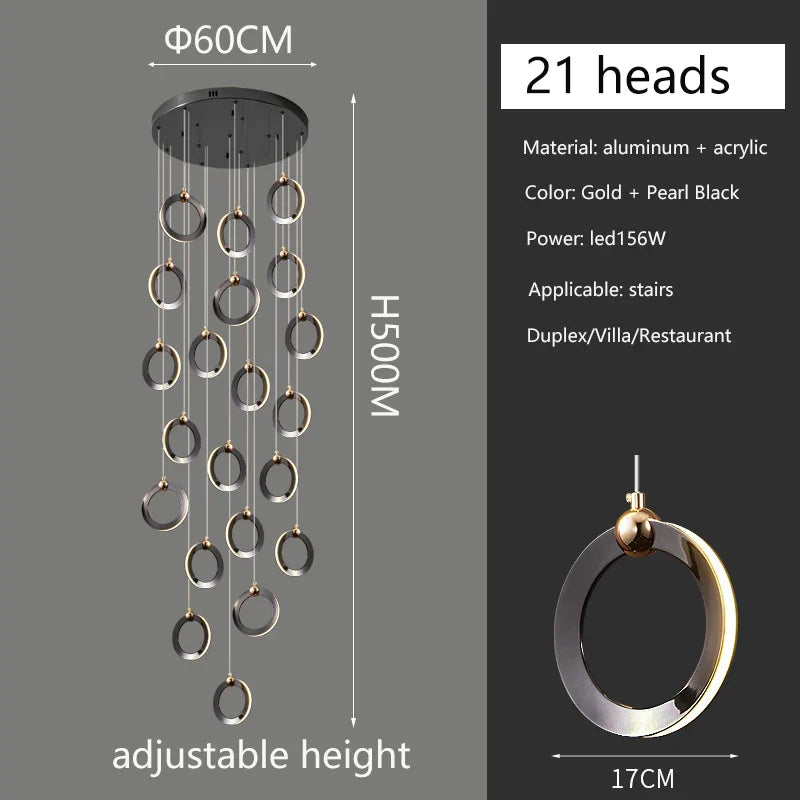 Afralia™ Modern Black Gold Chandelier for Duplex Staircase & Living Room