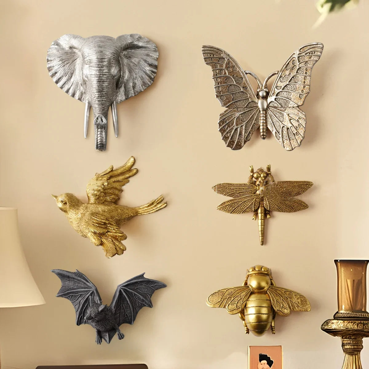 Afralia™ Golden Bird & Butterfly Resin Wall Decoration Statues
