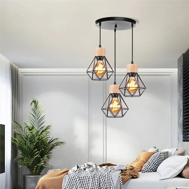 Afralia™ Modern 3-Heads Chandelier with Wooden Lampshade for Kitchen Island & Bedroom