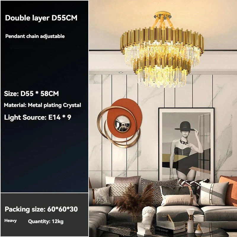 Afralia™ Crystal Gold Chandelier LED Ceiling Pendant for Living Room Bedroom Kitchen Island