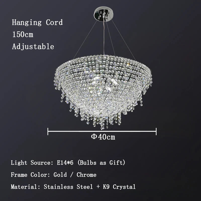 Afralia™ Chrome K9 Crystal Chandelier, Round LED Dining Room Ceiling Light