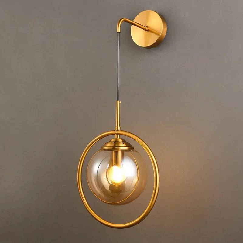 Afralia™ Golden Glass Ball Wall Sconce Light Fixture for Modern Living Room Decor