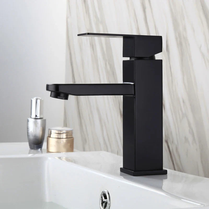 Afralia™ Black Basin Faucet Single Handle Hot Cold Water Mixer for Bathroom Sink