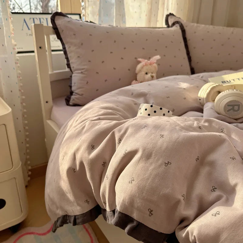 Afralia™ French Lace Washed Cotton Bedding Sets for King Queen Beds