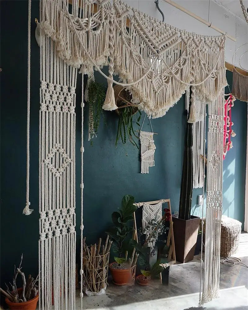 Afralia™ Macrame Cotton Wedding Tapestry Window Curtain Wall Hanging Boho Decor