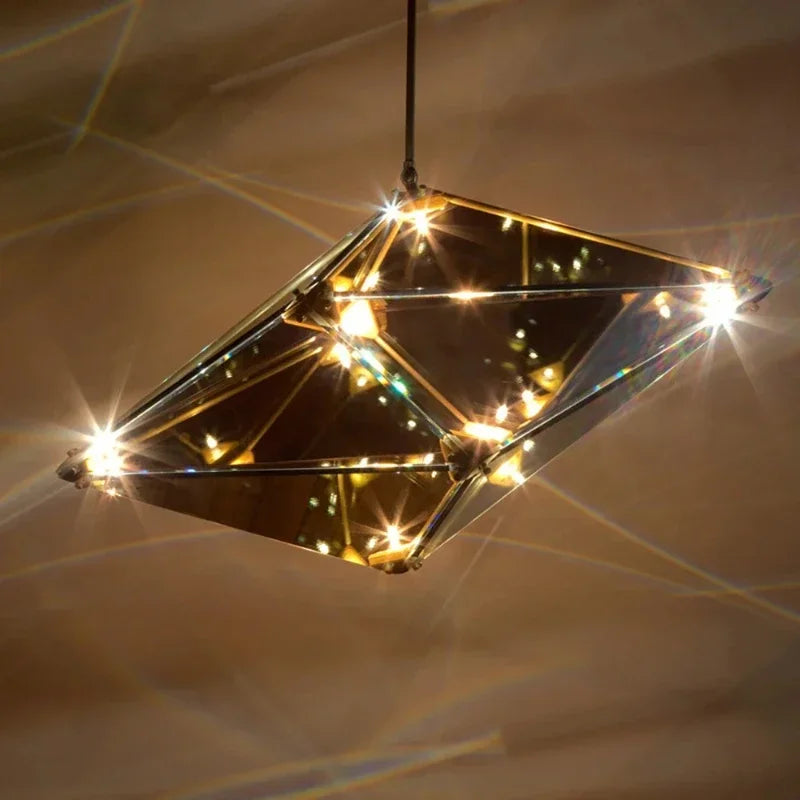 Afralia™ Angular Diamond Glass Chandelier Ceiling Light for Home Decor