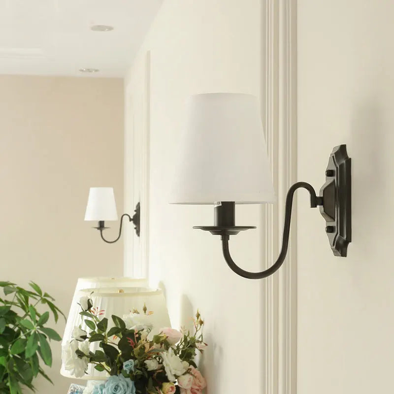 Afralia™ Black Iron Wall Lamp: American Rural Style for Living Room, Bedroom, Hotel - E14 Fabric Wall Light