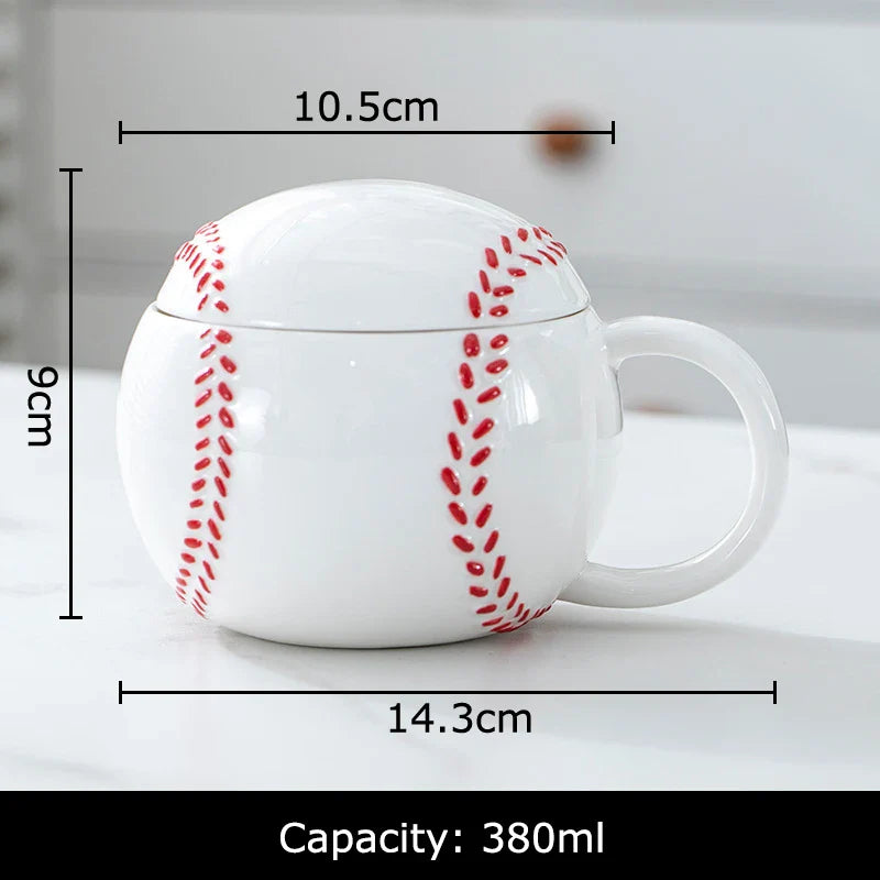 Afralia™ Baseball Shape Ceramic Mug with Lid - Coffee, Tea, Juice Cup