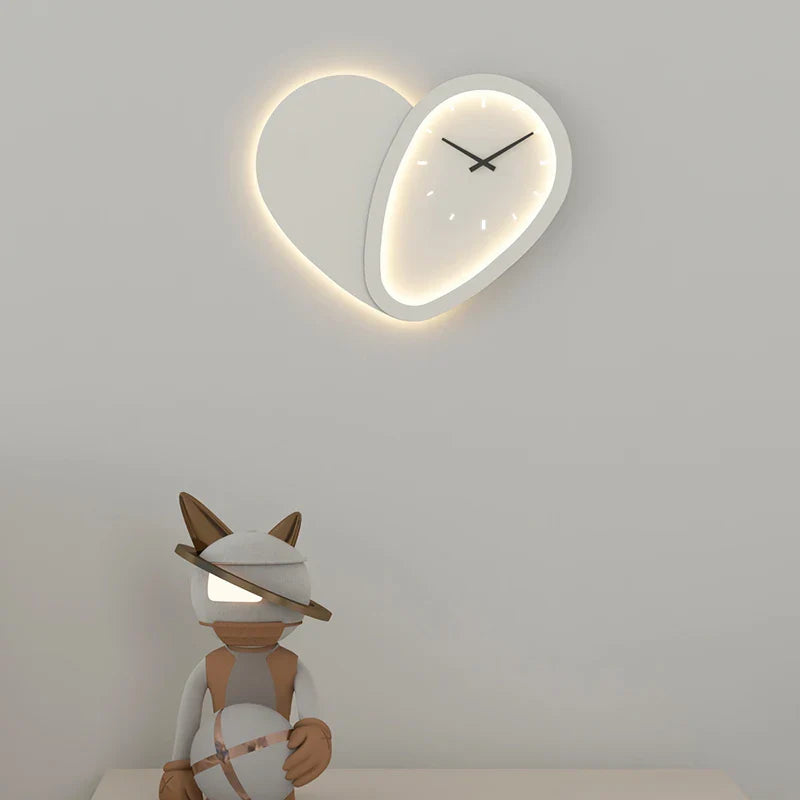 Afralia™ Love Shaped Clock Wall Lamp Sconce Dimmable Indoor Bedroom Lighting