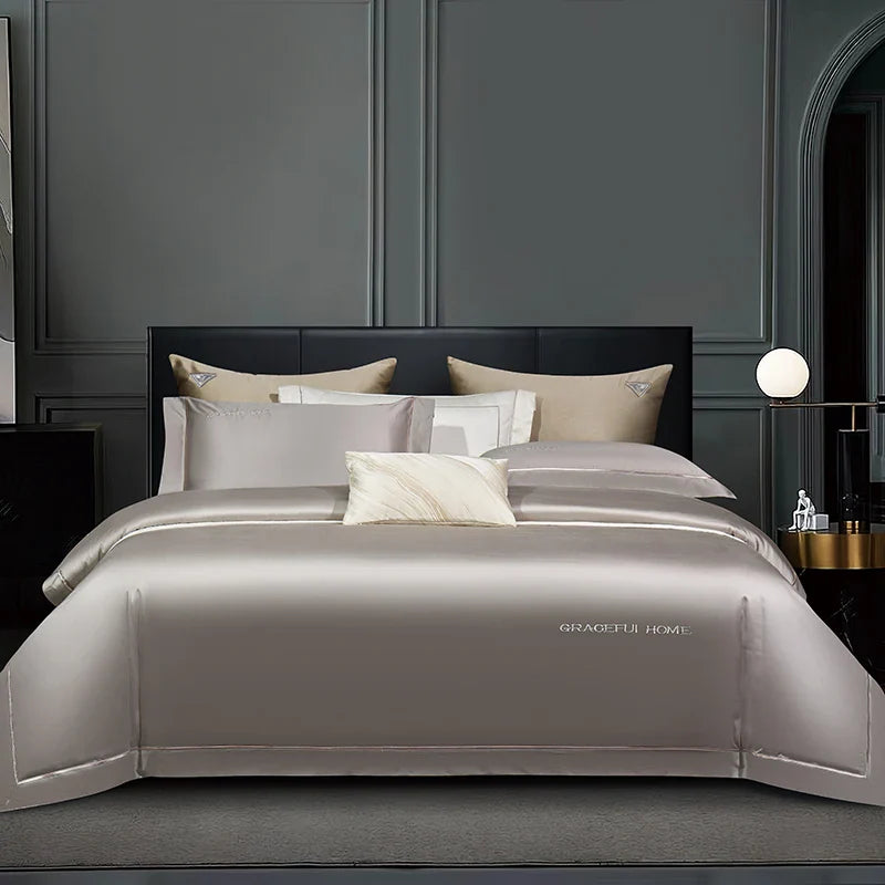 Afralia™ 1000TC Egyptian Cotton Embroidery Bedding Set with Duvet Cover, Sheet, Pillowcase