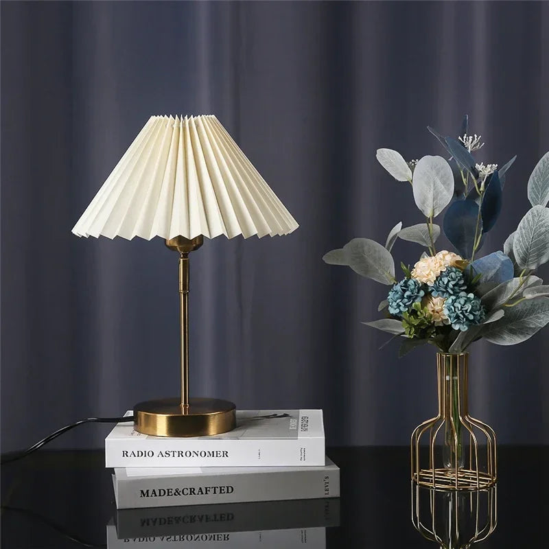 Afralia™ Adjustable Pleated Table Lamp Nordic Retro LED Desk Light for Living Room Bedroom