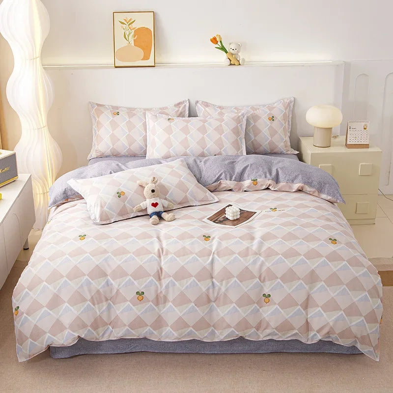 Afralia™ Plant Print Bedding Set: Skin-Friendly Duvet Cover & Bedsheet for All Seasons