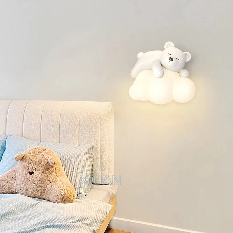 Afralia™ Cute Polar Bear Cloud Wall Lamp for Kids Bedroom Décor