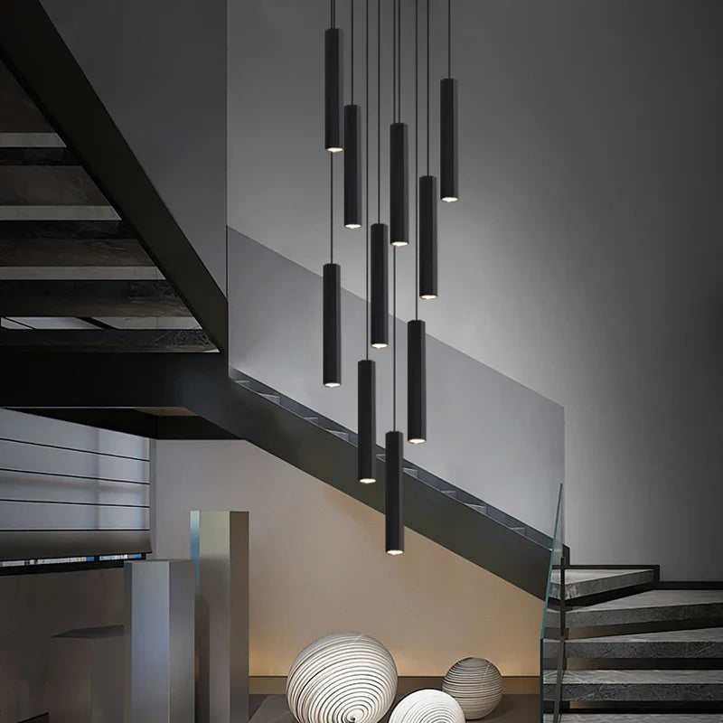 Afralia™ LED Crystal Staircase Chandelier: Nordic Black Indoor Lighting Fixture with Long Hanging Lamp