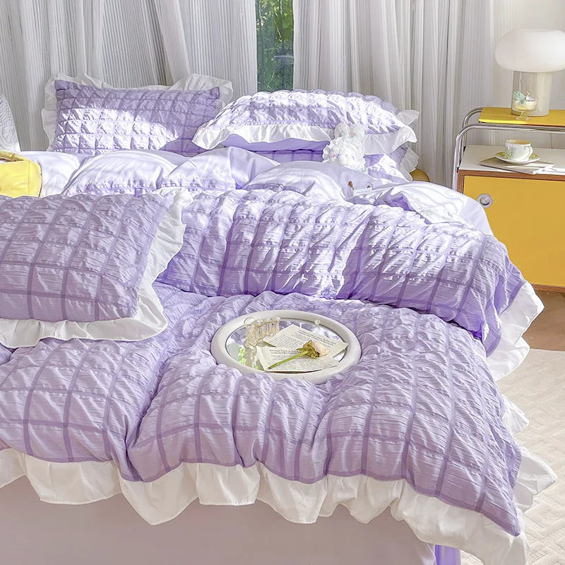 Afralia™ Bubble Cotton Lace Bedding Set: Super Soft, Cooling, Breathable, Solid Color, Summer Comfort.