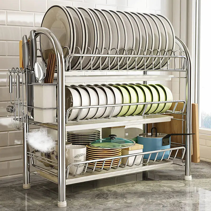 Afralia™ 3-Tier Kitchen Drying Rack & Dish Organizer Shelf with Drain Board