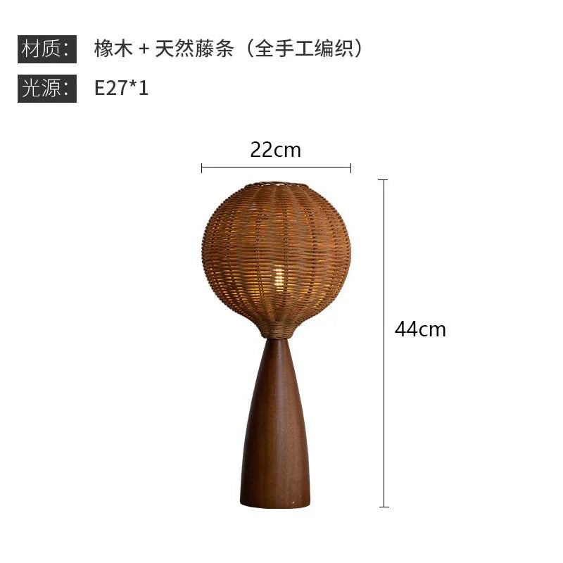 Afralia™ Wabi-Sabi Wooden Table Lamp LED Rattan Weaving Shade for Home Decor