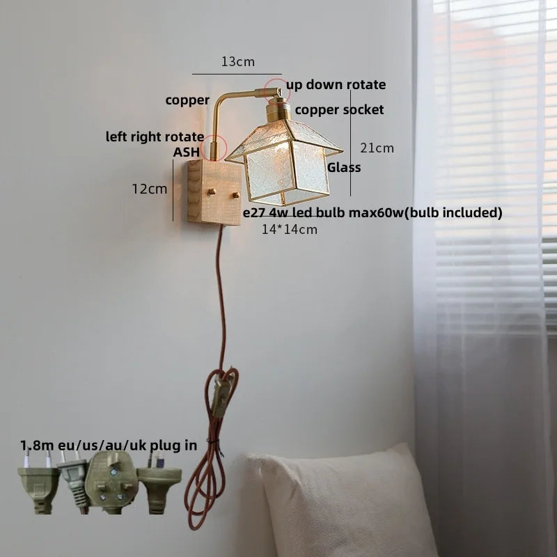 Afralia™ Vintage LED Wall Lamp Sconce with Rotatable Glass Shade & Pull Chain Switch