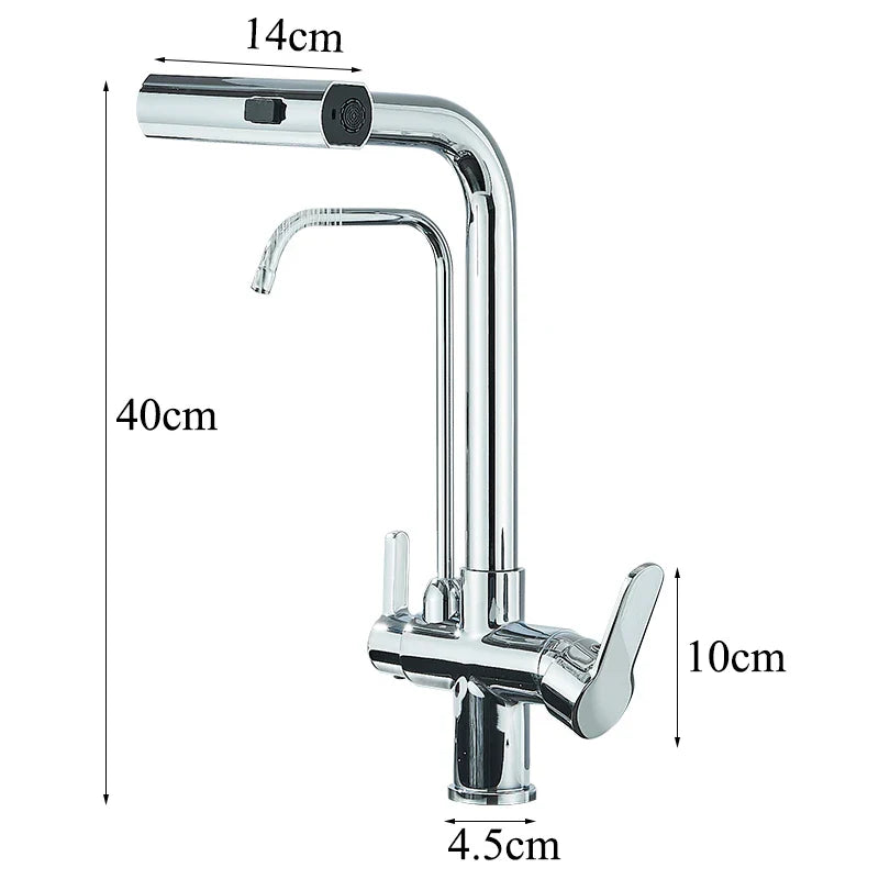 Afralia™ 3-Mode Waterfall Kitchen Faucet with 360° Rotation and Pull Out Spray