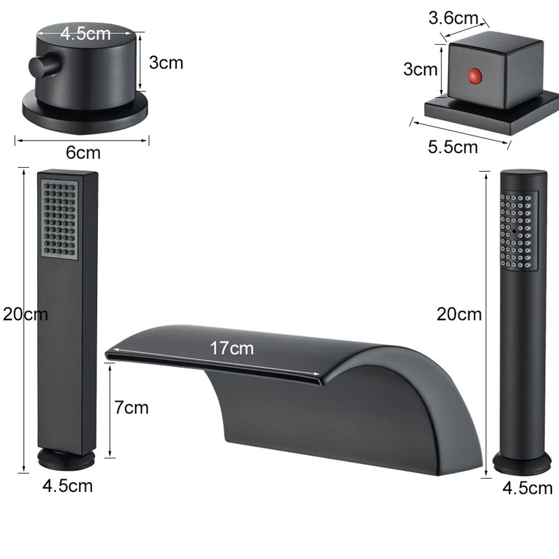 Afralia™ Black Brass Waterfall Tub Faucet Three Handles Hot Cold Mixer