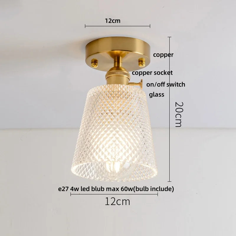 Afralia™ Glass Grid LED Ceiling Lamp: Luxury Crystal Nordic Copper Ceiling Lights