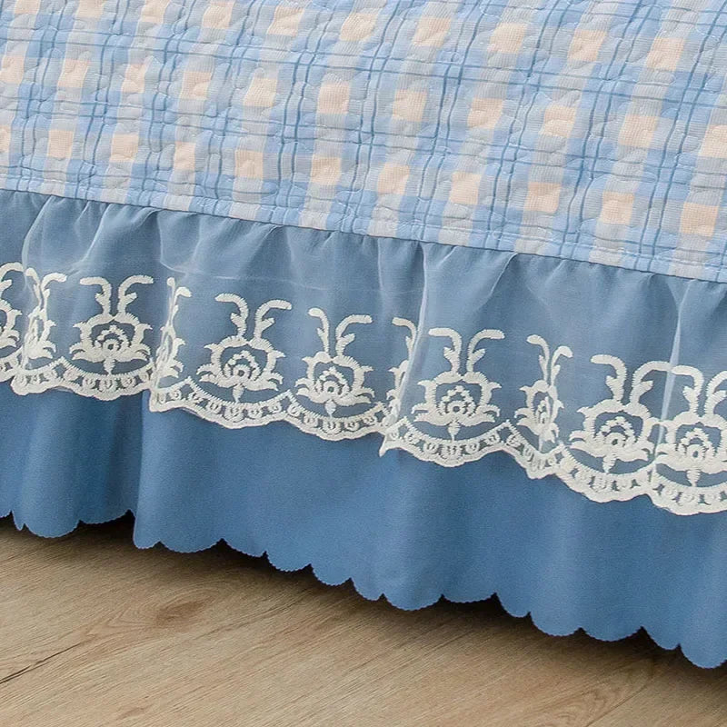 Afralia™ Oversized Printed Bed Skirt Pad Cover with Lace Edge, Cotton Mattress Topper