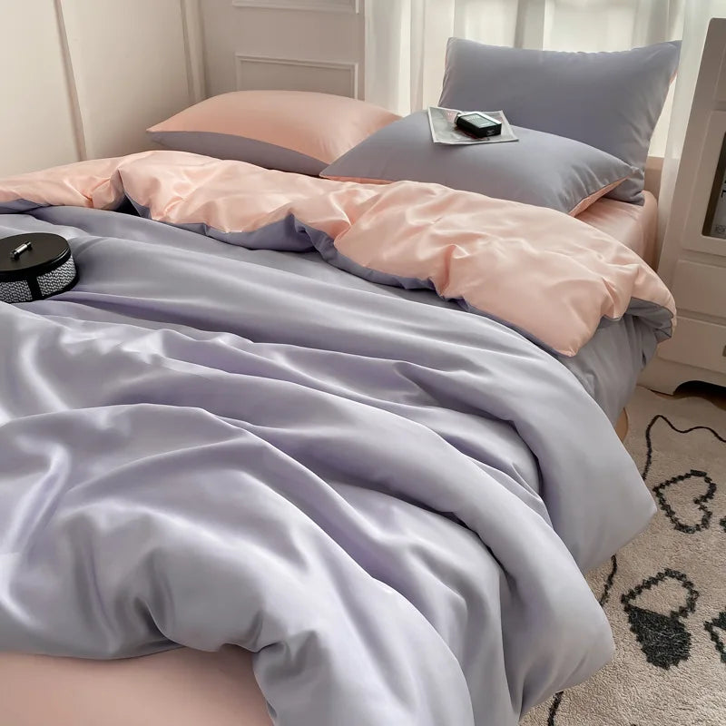 Afralia™ Silky Rayon Bedding Set: Solid Color Duvet, Fitted Sheet, Pillowcase - Queen King Size