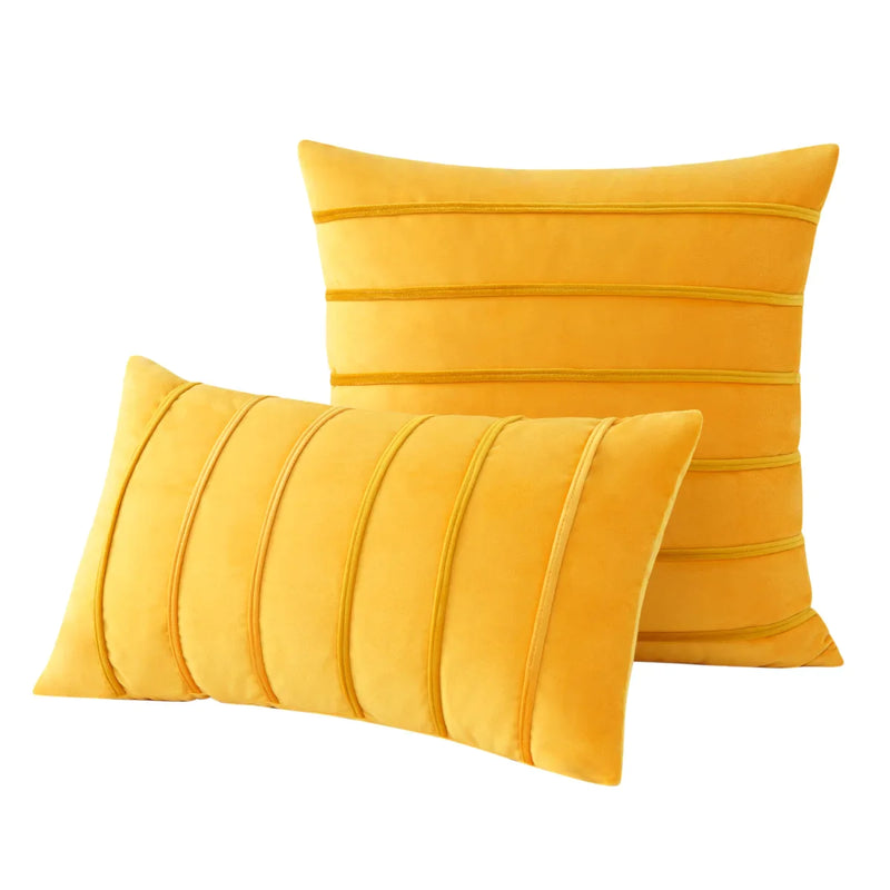 Afralia™ Velvet Striped Throw Pillow Covers Set, Yellow Lumbar Rectangle Cushion Covers