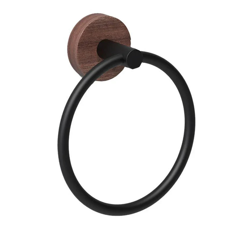 Afralia™ Aluminum & Walnut Towel Ring: Bathroom & Kitchen Wall Mount Holder
