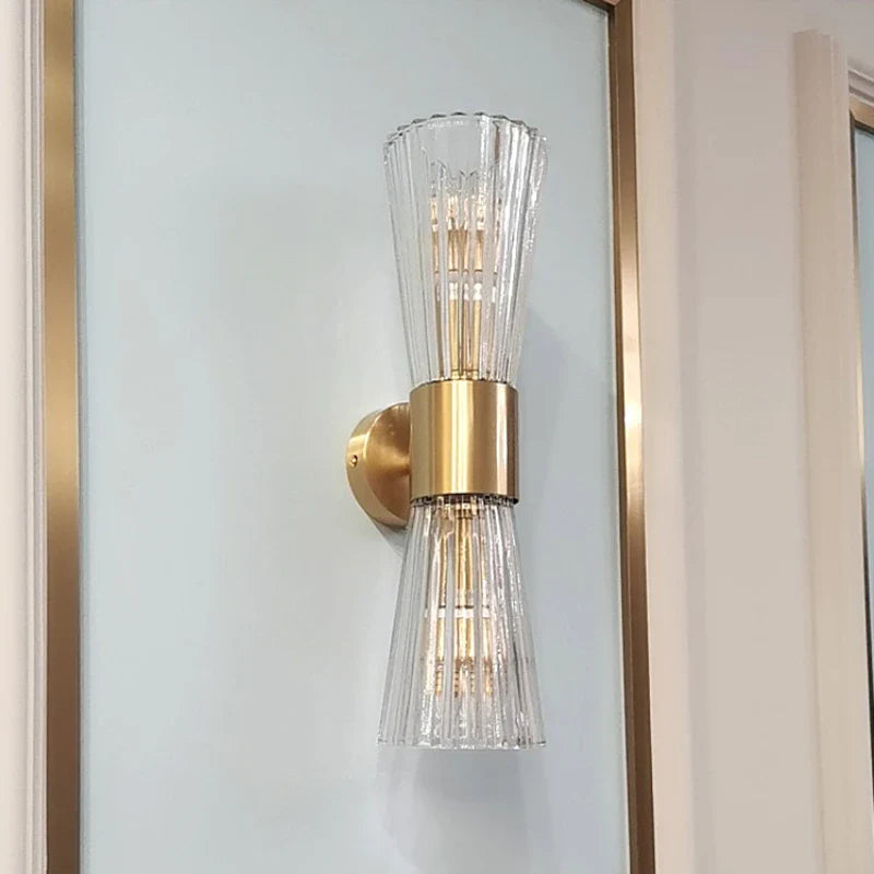 Afralia™ Gold Stainless Steel Glass Sconces for Bedroom, Dining, Aisle Wall Lights