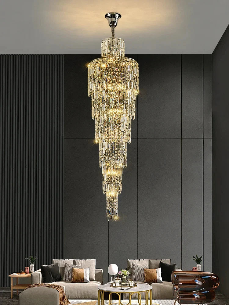 Afralia™ Luxury Crystal Chandelier for Villa Living Room, Hotel Hall, Duplex Floor, Rotating Staircase