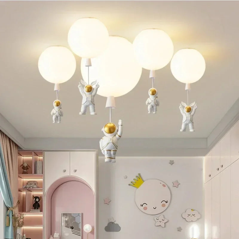 Afralia™ Astronaut Balloon Ceiling Lamp: Modern Minimalist LED Chandelier for Kids' Room