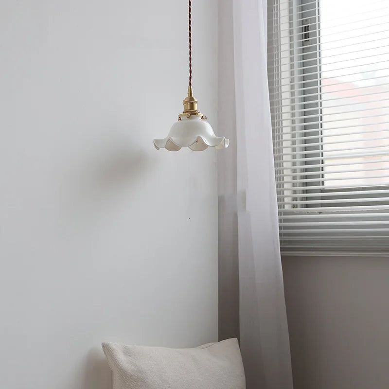 Afralia™ Flower Ceramic LED Pendant Lamp with Copper Socket & Adjustable Wire
