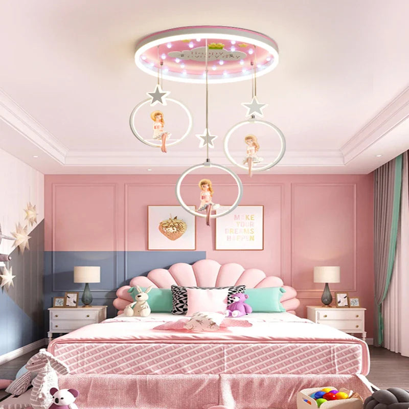 Afralia™ Cartoon Princess Chandelier: Modern Kids Room Decor