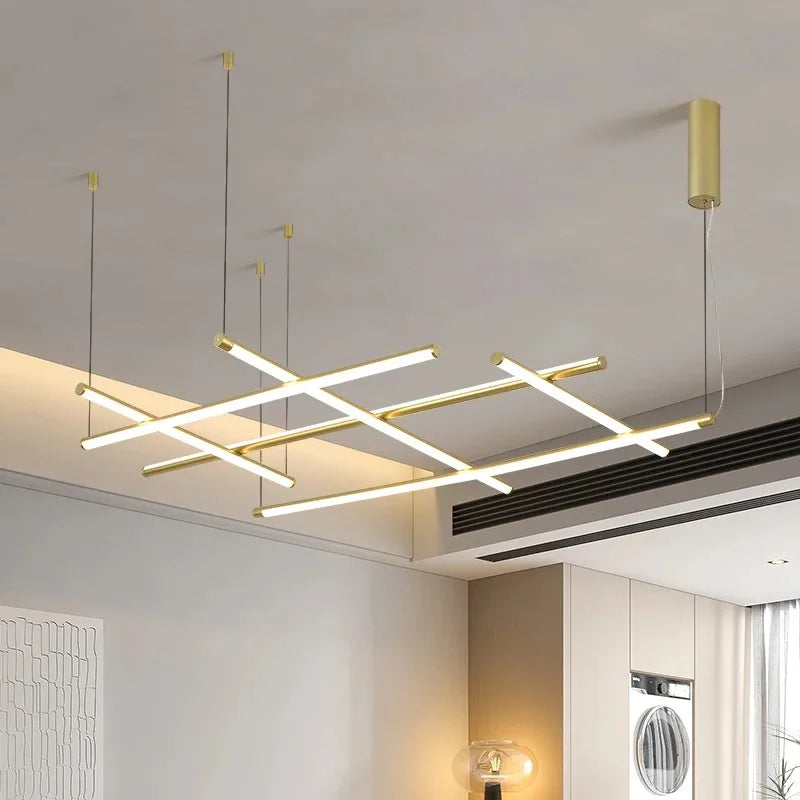 Afralia™ Tube Gold Linear Pendant Light Chandelier for Kitchen Hotel Staircase