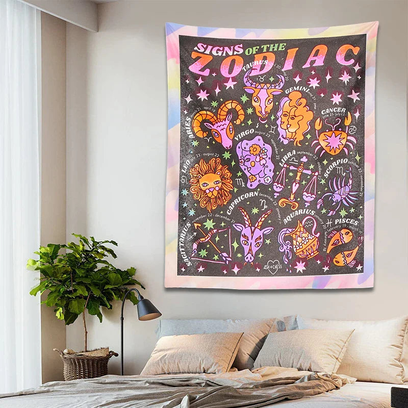 Afralia™ Zodiac Constellation Blanket: Celestial Starry Sky Wall Hanging & Throw