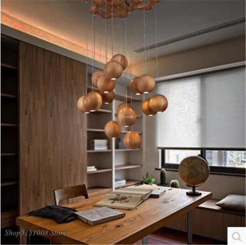 Solid Wood Pendant Light for Modern Nordic Living Room Decor by Afralia™