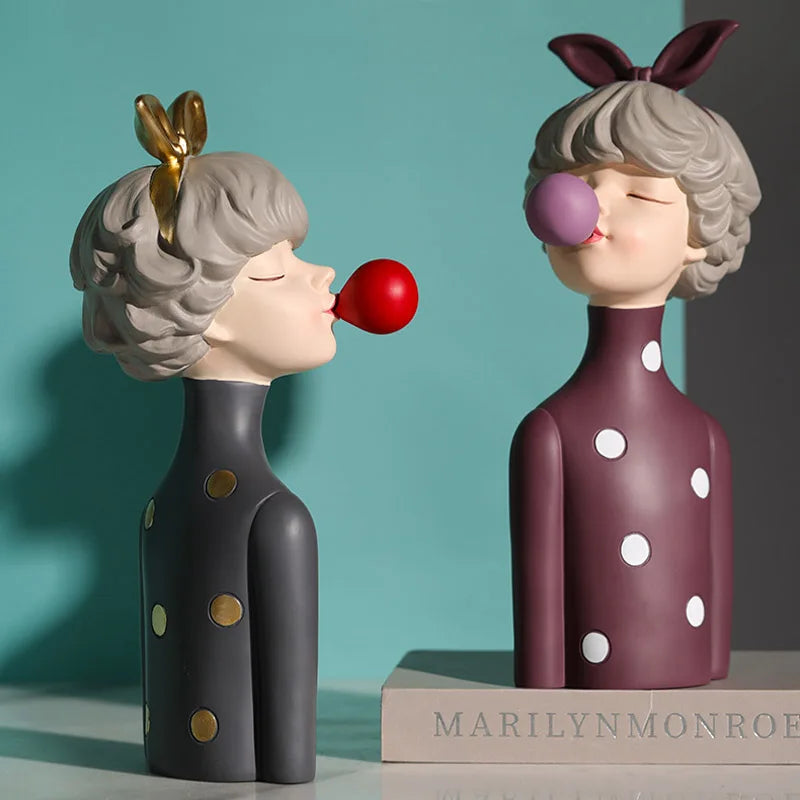 Afralia™ Bowknot Girl Resin Figurine | Home Room Decor & Wedding Gift