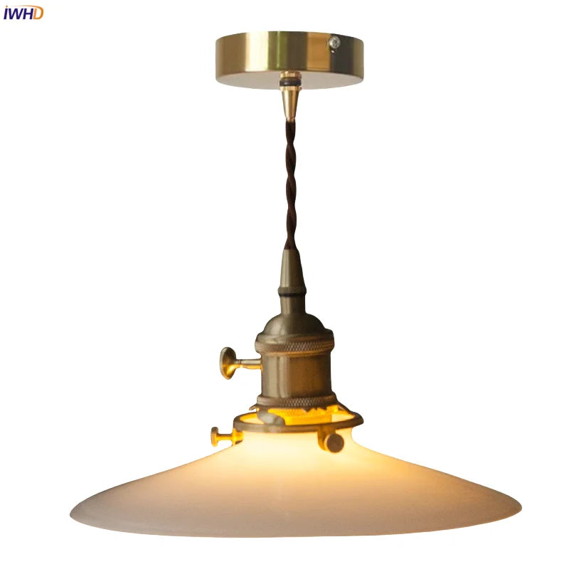 Afralia™ Cream Glass LED Pendant Lights - Vintage Nordic Brass Hanging Lamp