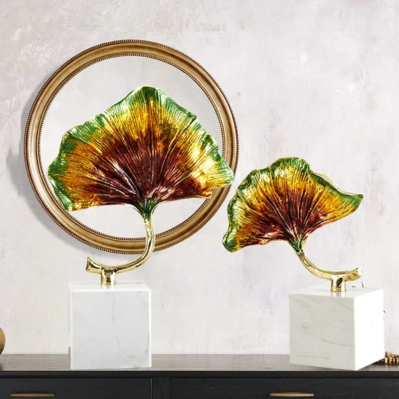 Afralia™ Ginkgo Leaf Metal Sculpture Home Decor Figurine